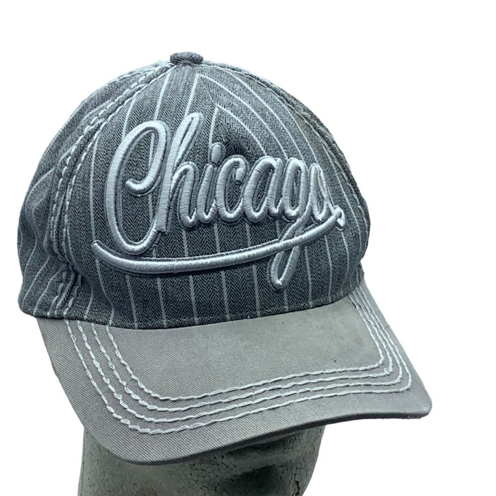 ROBIN RUTH Chicago Baseball Cap Hat Striped 100% Cotton Gray White Adjustable OS